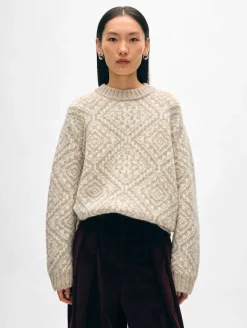 Online White + Warren alpaca blend nordic crewneck OatStraw/ivory