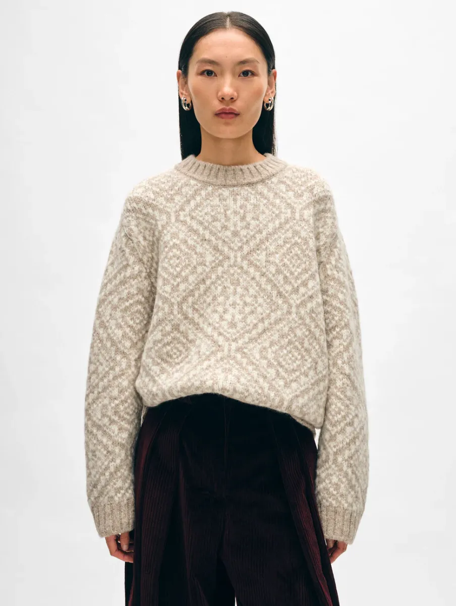 Online White + Warren alpaca blend nordic crewneck OatStraw/ivory