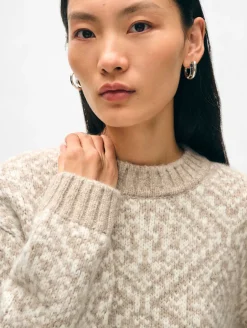 Online White + Warren alpaca blend nordic crewneck OatStraw/ivory