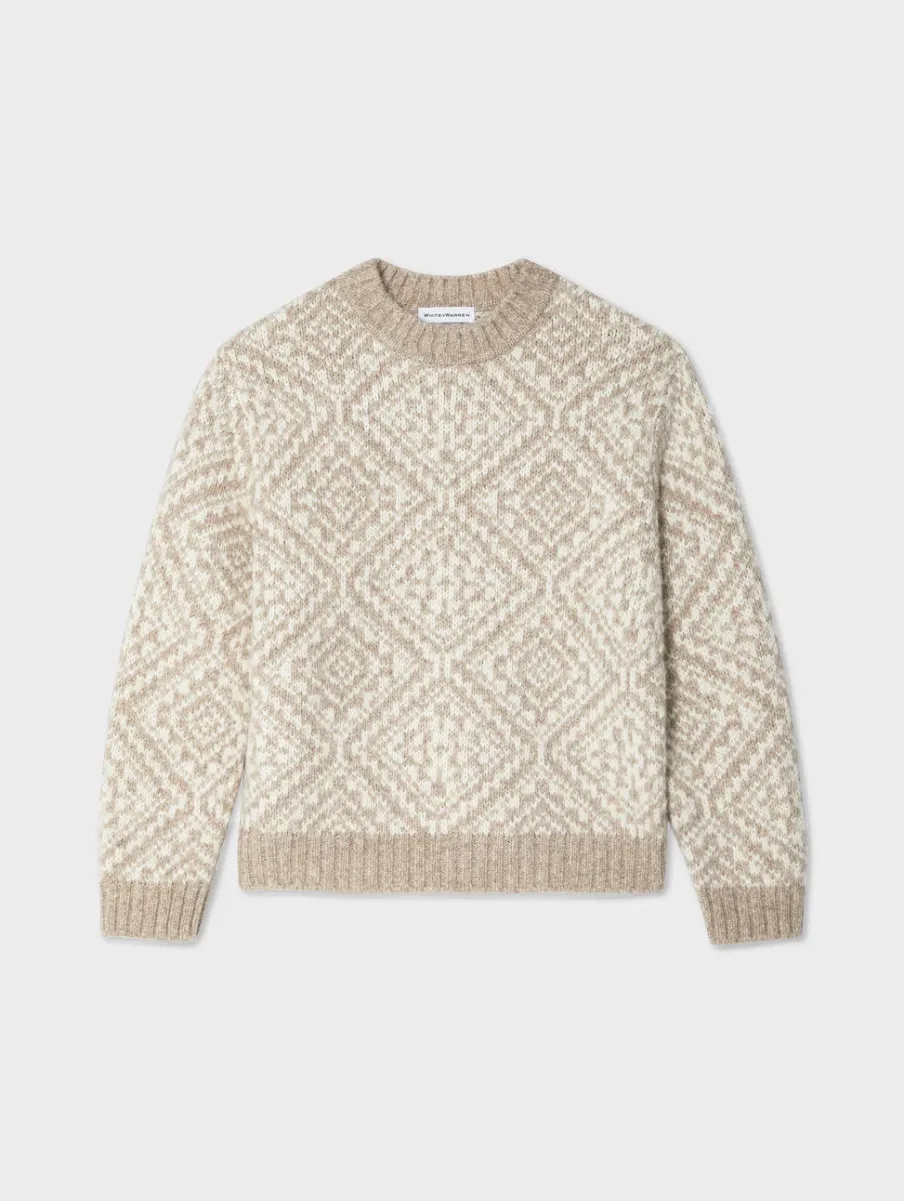 Online White + Warren alpaca blend nordic crewneck OatStraw/ivory