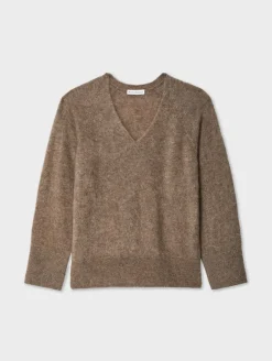 Clearance White + Warren brushed cashmere easy v neck Taupe