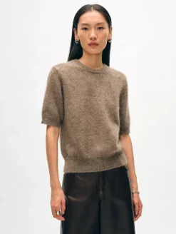 Clearance White + Warren brushed cashmere tee Taupe