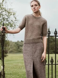 Clearance White + Warren brushed cashmere tee Taupe