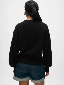 Outlet White + Warren cashmere blouson sleeve crewneck Black
