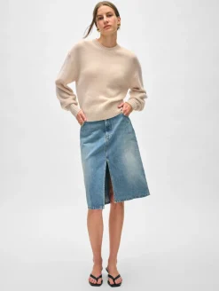 Clearance White + Warren cashmere blouson sleeve crewneck NaturalHeather