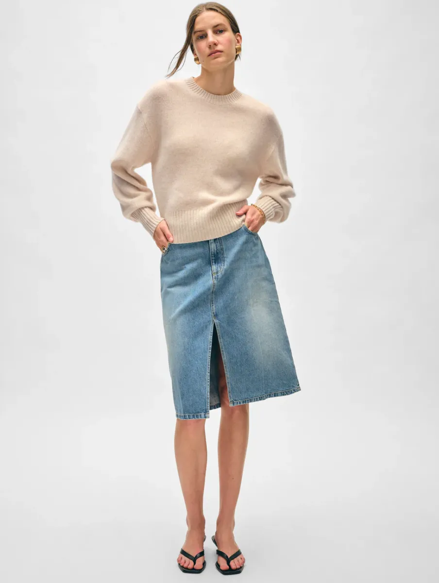 Clearance White + Warren cashmere blouson sleeve crewneck NaturalHeather