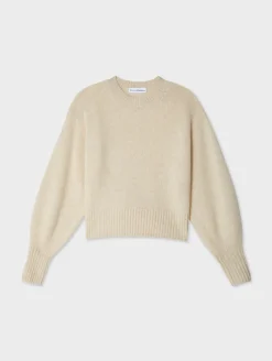 Clearance White + Warren cashmere blouson sleeve crewneck NaturalHeather