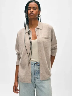 Best White + Warren cashmere button down shirt SandWispHeather
