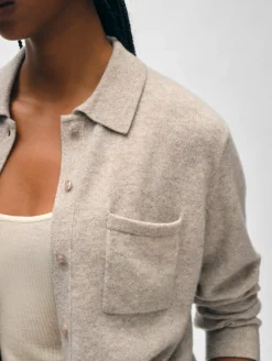 New White + Warren cashmere button down shirt SandWispHeather