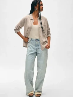 New White + Warren cashmere button down shirt SandWispHeather
