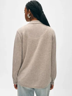 New White + Warren cashmere button down shirt SandWispHeather