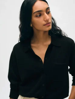 Discount White + Warren cashmere button down shirt Black