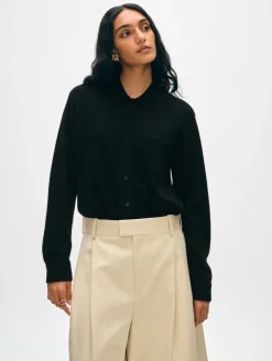 Discount White + Warren cashmere button down shirt Black