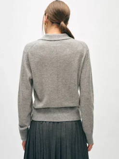 Best White + Warren cashmere button polo GreyHeather