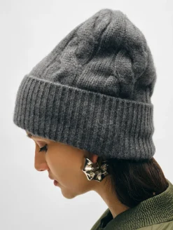 Online White + Warren cashmere cable beanie GraphiteHeather