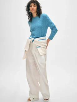 Fashion White + Warren cashmere cable crewneck MediterraneanHeather