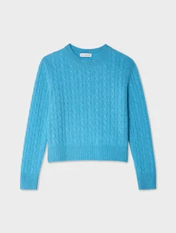 Fashion White + Warren cashmere cable crewneck MediterraneanHeather