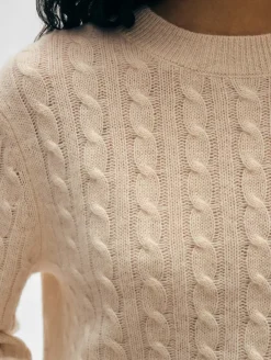 Outlet White + Warren cashmere cable crewneck NaturalHeather