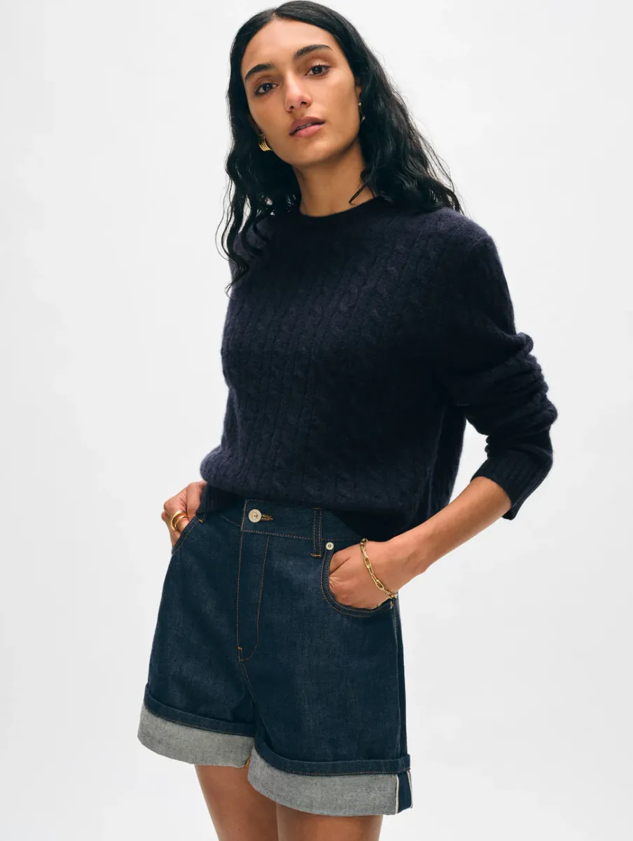 Hot White + Warren cashmere cable crewneck DeepNavy