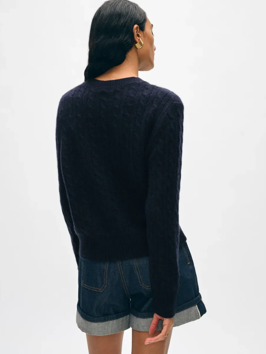 Hot White + Warren cashmere cable crewneck DeepNavy
