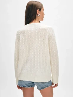 Hot White + Warren cashmere cable knit v neck SoftWhite