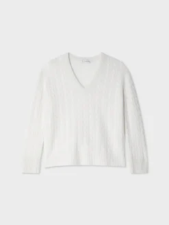 Hot White + Warren cashmere cable knit v neck SoftWhite