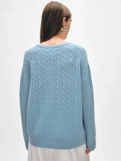 Sale White + Warren cashmere cable knit v neck SlateBlue