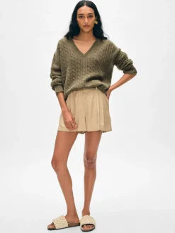 Best White + Warren cashmere cable knit v neck Loden