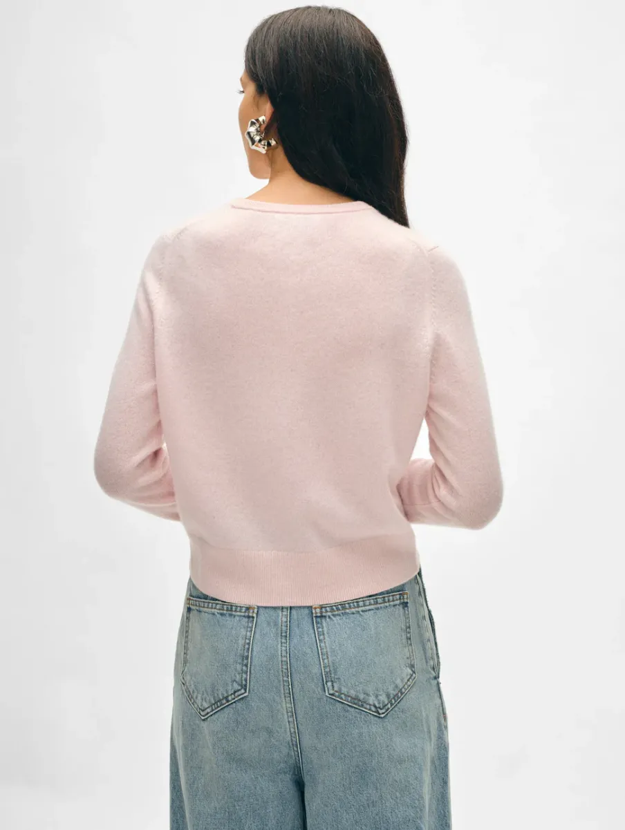Fashion White + Warren cashmere crewneck cardigan PinkSand