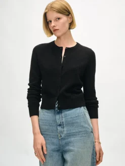 Best White + Warren cashmere crewneck cardigan Black