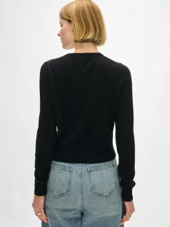 Best White + Warren cashmere crewneck cardigan Black