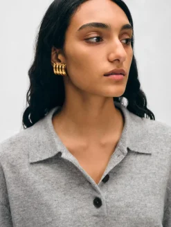 Hot White + Warren cashmere cropped polo GreyHeather