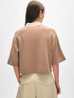 Clearance White + Warren cashmere cropped polo TrueCamelCombo