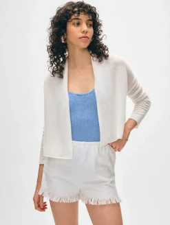 New White + Warren cashmere cropped trapeze cardigan SoftWhite