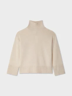 Outlet White + Warren cashmere easy standneck NaturalHeather