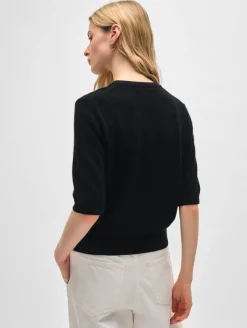 Online White + Warren cashmere elbow sleeve tee Black