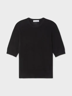 Online White + Warren cashmere elbow sleeve tee Black