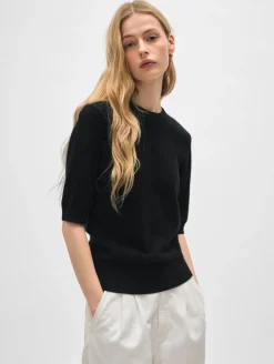 Sale White + Warren cashmere elbow sleeve tee Black