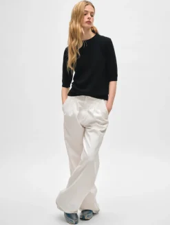 Sale White + Warren cashmere elbow sleeve tee Black