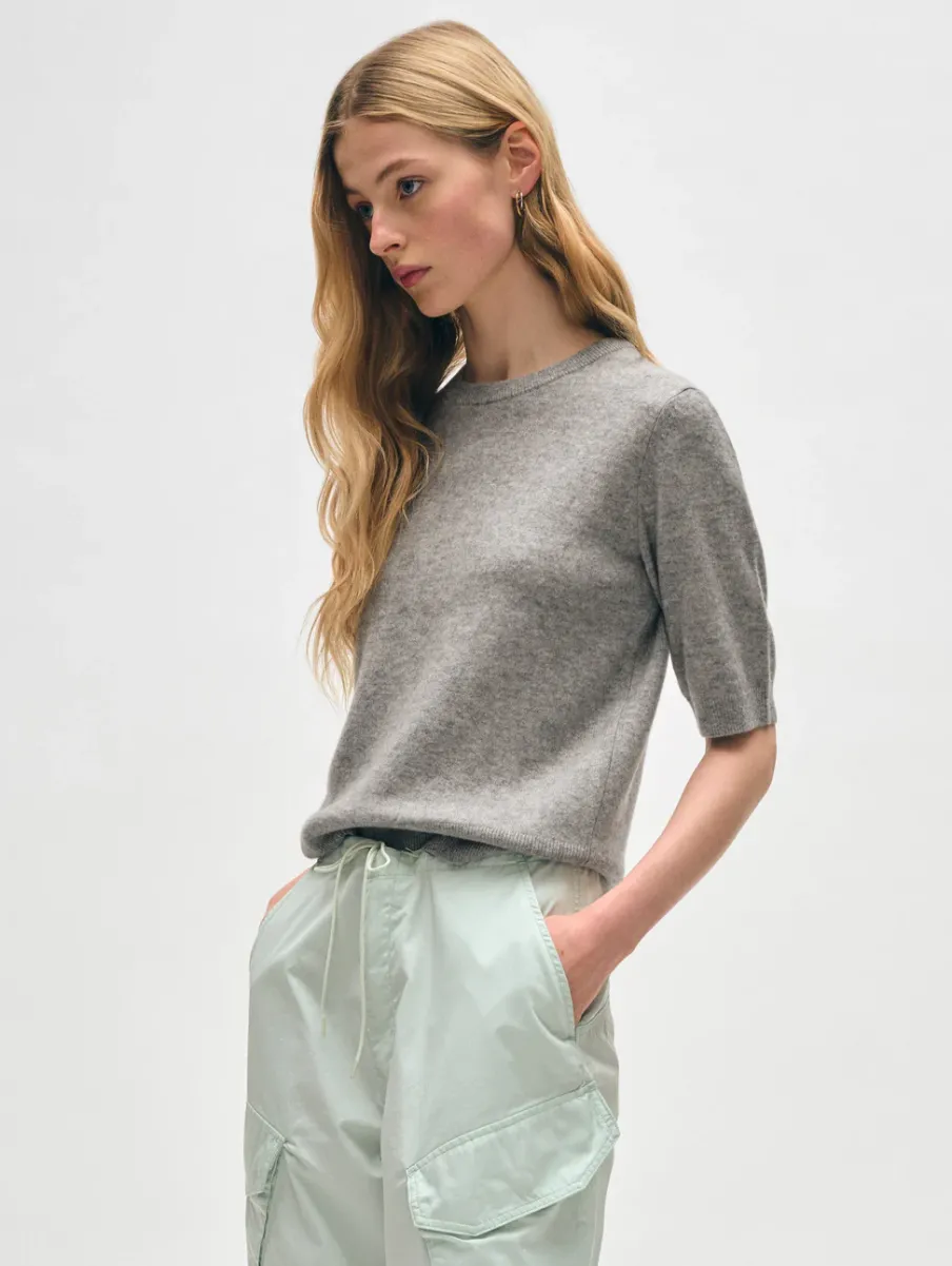 Sale White + Warren cashmere elbow sleeve tee GreyHeather