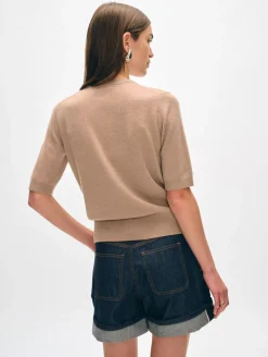 Sale White + Warren cashmere elbow sleeve tee TrueCamel