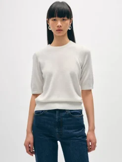 Discount White + Warren cashmere elbow sleeve tee SoftWhite