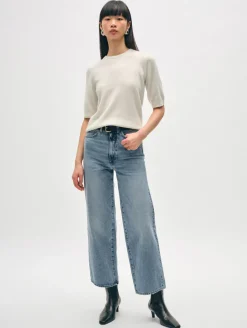 Discount White + Warren cashmere elbow sleeve tee SoftWhite