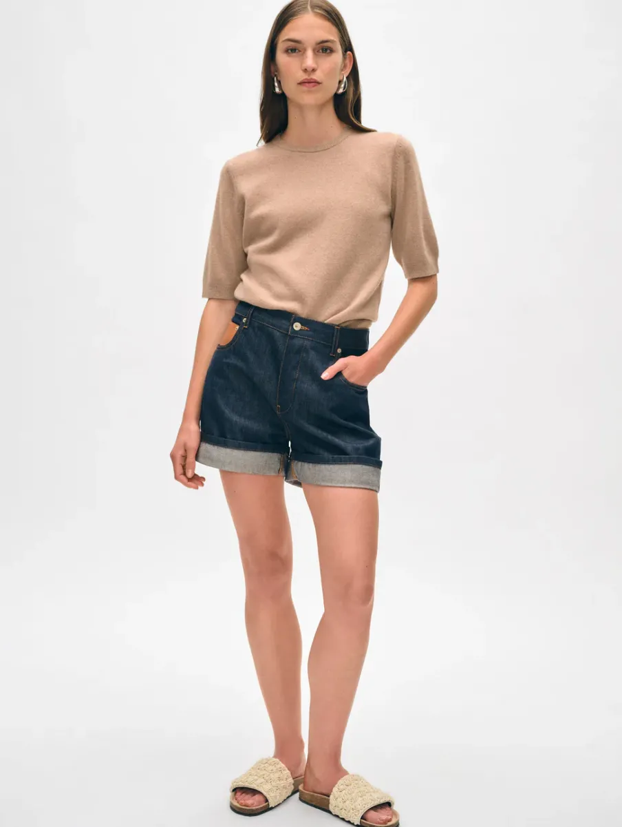 Discount White + Warren cashmere elbow sleeve tee TrueCamel