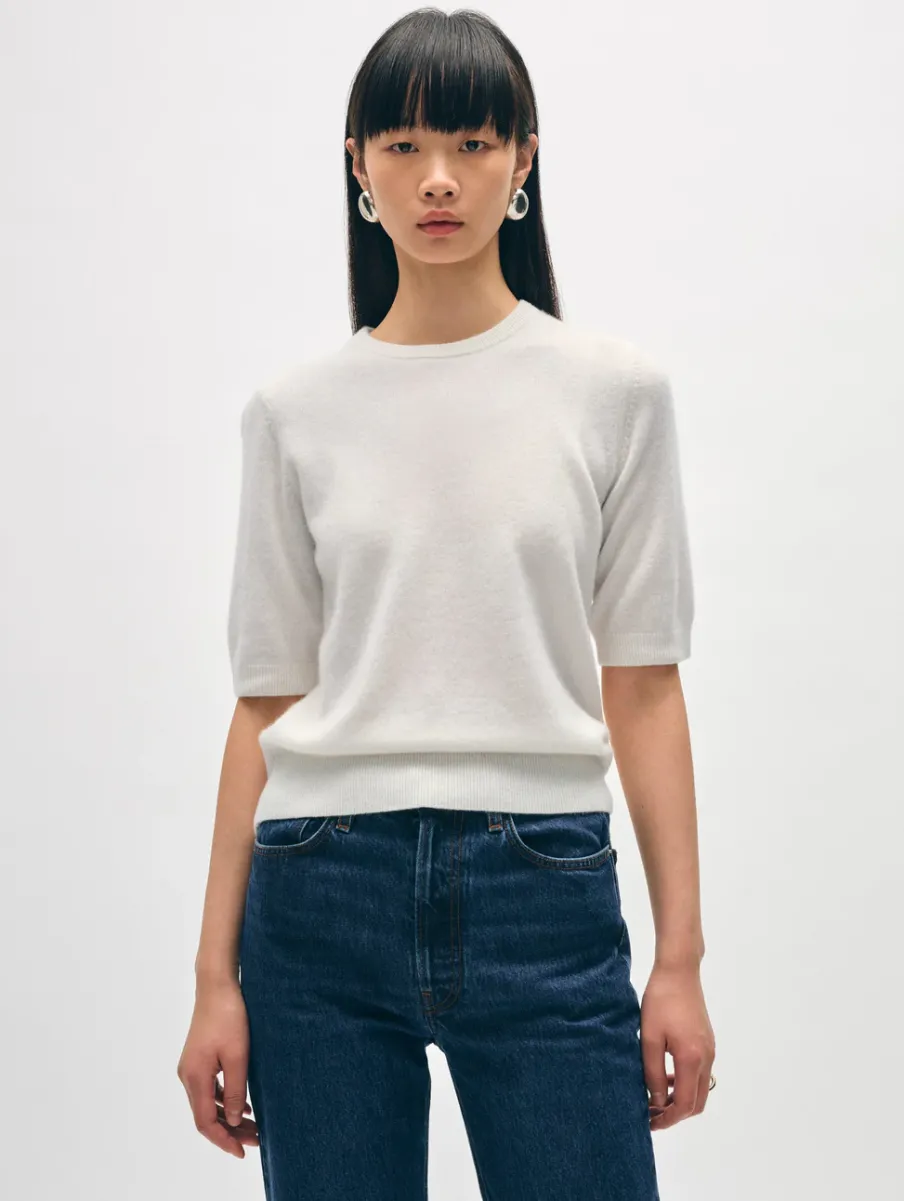 Fashion White + Warren cashmere elbow sleeve tee SoftWhite