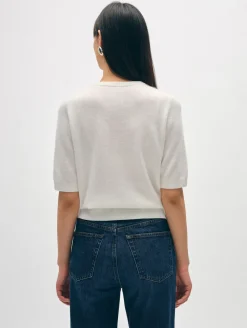 Fashion White + Warren cashmere elbow sleeve tee SoftWhite