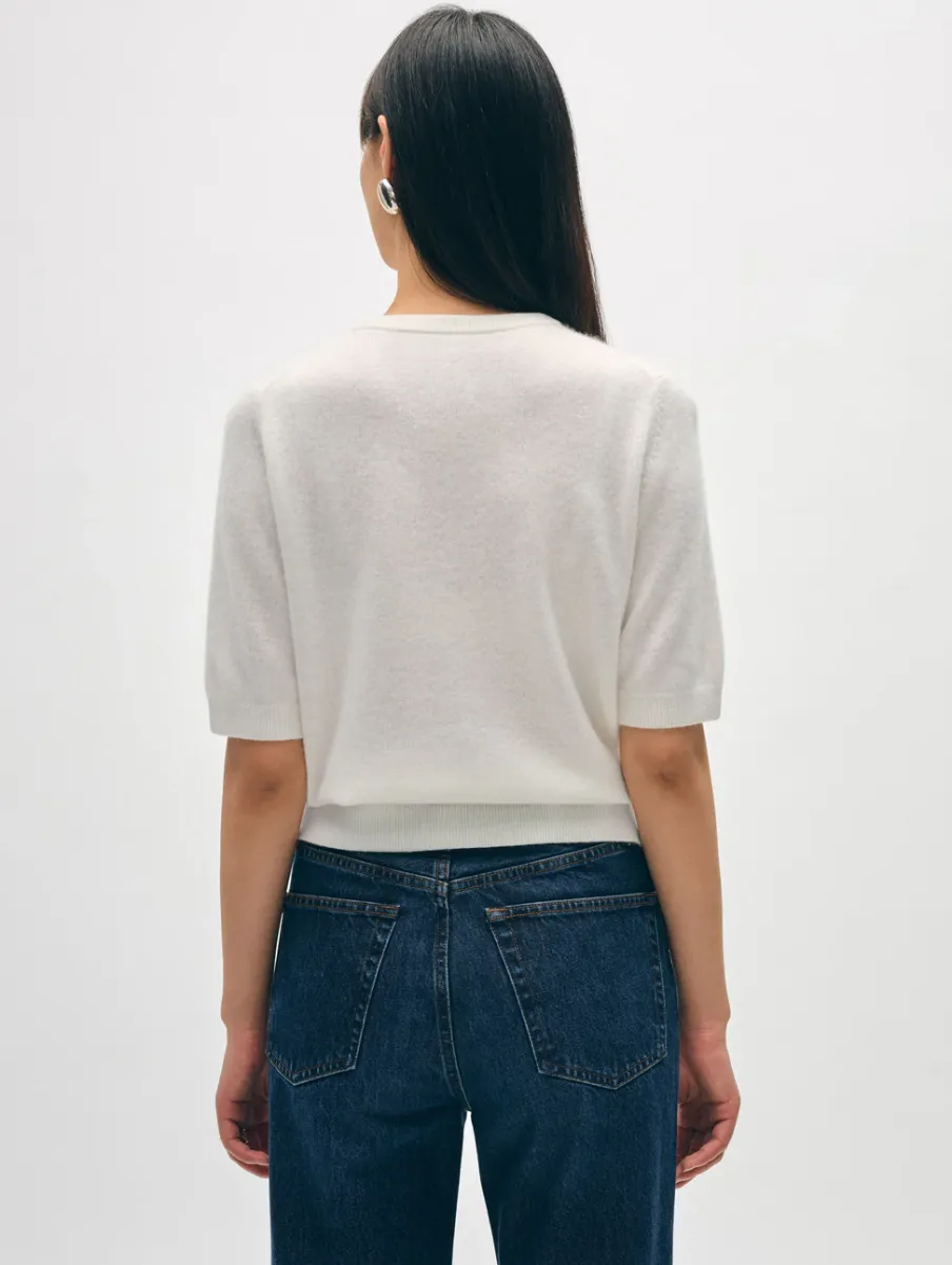 Fashion White + Warren cashmere elbow sleeve tee SoftWhite
