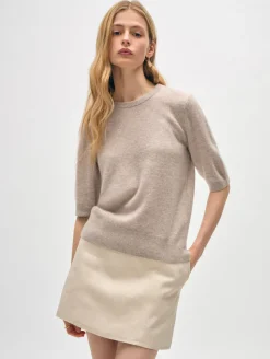 Fashion White + Warren cashmere elbow sleeve tee SandWispHeather
