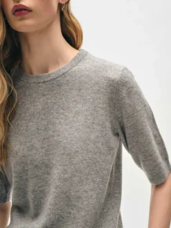 New White + Warren cashmere elbow sleeve tee GreyHeather