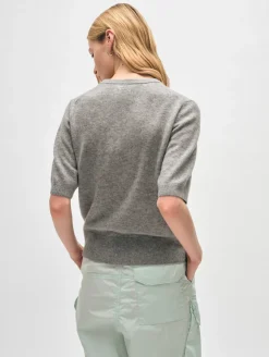 New White + Warren cashmere elbow sleeve tee GreyHeather